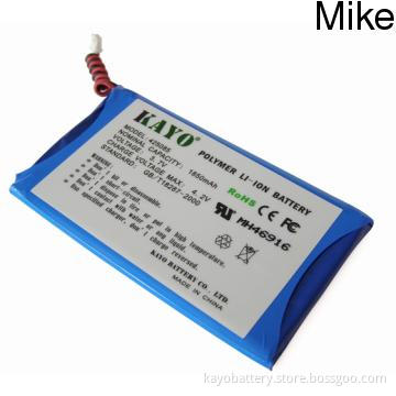Li-polymer Battery Pack with 1850mAh Capacity 3.7V